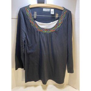 Isabella's Closet Womens Large 3/4 Sleeve Top Braided Jeweled Neckline ~ New